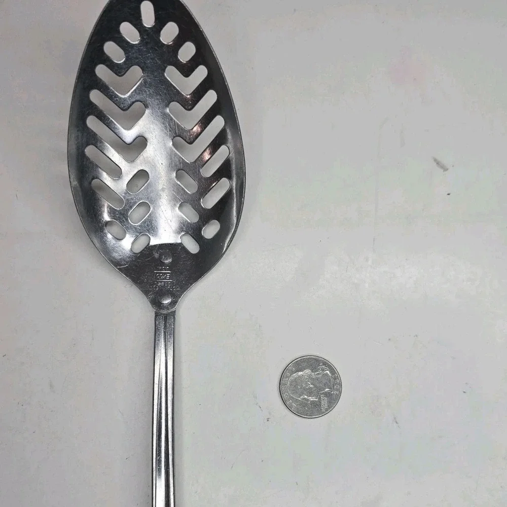 Vintage EKCO Slotted Spoon Stainless Steel Black‎ Handles USA